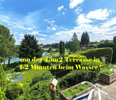 45 m2 Terrasse mit Seeblick der beeindruckt ! 117 m2 Nutzfläche = 63 m2 Wohnfläche + 54 m2 Terrassen ! +3 Parkplätze + über 20 Jahre nur im Sommer von Fr -So genutzt sowie 2x jährlich von Gärtner gepflegt + vor Hochwasser gesicherte Investition + 1A Infra