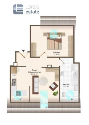 Gemütliche 2 Zimmer-Wohnung im Dachgeschoss, mit Wanne & Dusche