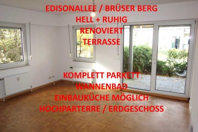 EDISONALLEE BRÜSER BERG HELL + RUHIG HOCHPARTERRE TERRASSE RENOVIERT WANNENBAD PARKETT TG-STELLPL.