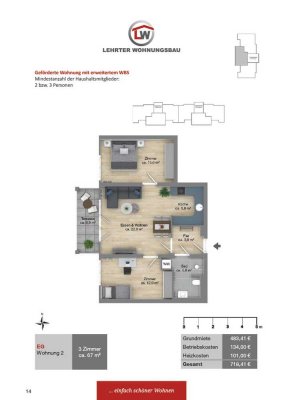 Wohnung 2 - 3-Zimmer-Neubauwohnung nur für Alleinerziehende mit einem Kind (erw. WBS mind. 70  m²)