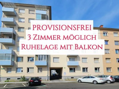 RUHELAGE: Wohnung mit guter Raumaufteilung und hofseitigem Balkon (3 Zimmer möglich)